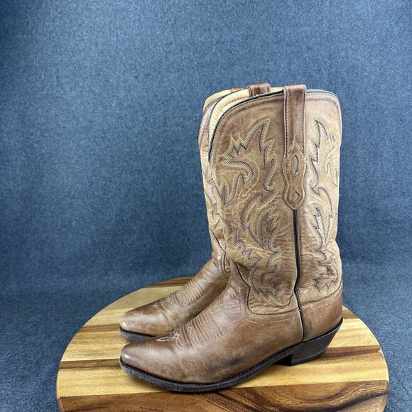 OLD WEST Mens Snip Toe Western Brown Leather Cowboy Boots Sty MF1529 Size 9.5D - Picture 4 of 9